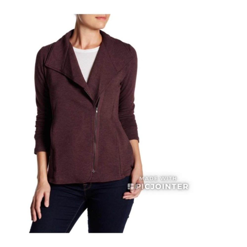 H by Bordeaux Moto Fleece Jacket Blazer Zip S Heather Sherry